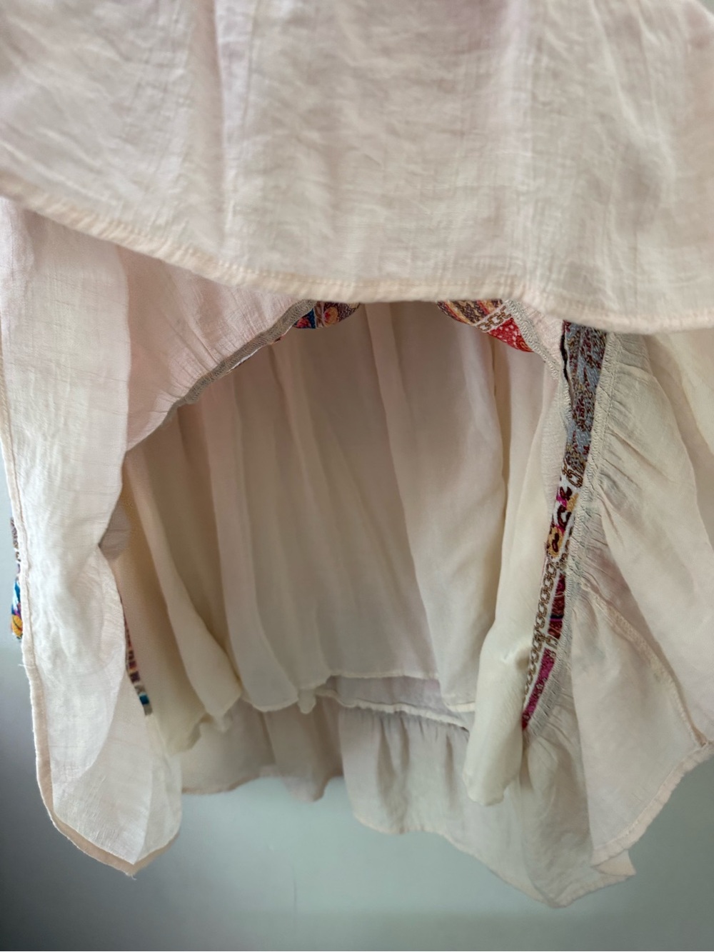 Patchwork Boho Mini Swing Dress Floral Cream Flutter Sleeve Size 1XL - Picture 6 of 9